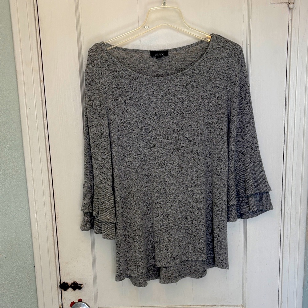 Alyx Heather Gray lightweight sweater with ruffle sleeves